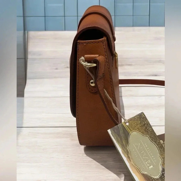 PRATESI FIRENZE MADE IN ITALY LEATHER FLAP OVER CROSSBODY BROWN NWT - Picture 3 of 11